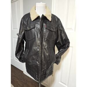 Vintage Levi’s Men’s Brown Faux Leather Sherpa Lined Aviator Bomber Jacket L